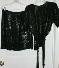 Vtg 1980s Ladies Jean / Joseph Le Bon Silk Beaded Sequin Outfit Top & Skirt Set
