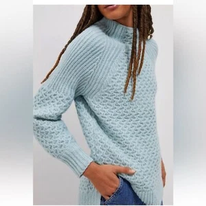 Anthropologie Women’s Bia Mock Neck Fisherman Sweater Alpaca Medium Blue - Picture 1 of 10