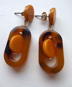 Pair of Amber coloured plastic Dangle Earrings - Picture 1 of 5