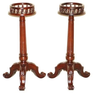 PAIR OF ANTIQUE THOMAS CHIPPENDALE HAND CARVED JARDINIERE PLANT STANDS PEDESTALS - Picture 1 of 22