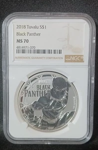 2018 Marvel Black Panther 1 oz Silver Fine 9999 Coin NGC MS70 Tuvalu - Picture 1 of 2