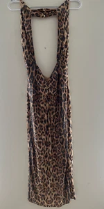 Neckholder Top Leopardenmuster Pailletten Kleid - mit Ärmeln - Gr. S - Neu ohne Etikett - Bild 1 von 2