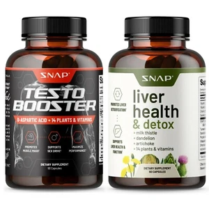 Testosterone 90Cap Booster + Liver Health & Detox Support Supplement Bundle - Picture 1 of 13