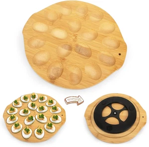 18-Slot Bamboo Deviled Egg Platter Rotatable Tray for Eggs or Cheese - Picture 1 of 12