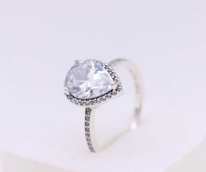 Size 8.5/58 Authentic PANDORA Sparkling Teardrop Halo Silver Ring 196251CZ w/BOX - Picture 1 of 7