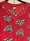 Womens Sleepwear Footed Pajamas Heart & Leopard Print Size Large 11/13 Red Soft