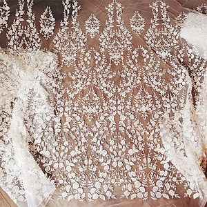 Marfil Encaje Bordado por Yardas Floral Hoja Boda Vestido Tela Encaje - Imagen 1 de 3