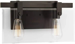 Progress Lighting, Glayse 2-Light 14 7/8" Bathroom Vanity, Antique Bronze - Picture 1 of 2