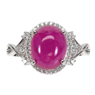 925 Sterling Silver Oval Ring with 11x9mm Simulated Zirconia Ruby Gemstone,... - Image 1 of 4