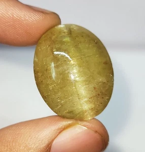 HERMOSA PIEDRA PRECIOSA SUELTA CABUJÓN OVALADO AMARILLO OJO DE GATO APATITA NATURAL 66,10 quilates - Imagen 1 de 5