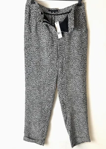 Pantalones rectos de crepé de seda con estampado Theory para mujer, talla 0 - negros NUEVOS $245 - Imagen 1 de 9