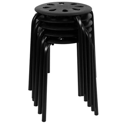 Flash Furniture 17.5" Plastic Nesting Stack Stool in Black (Set of 5) - Image 1 of 4