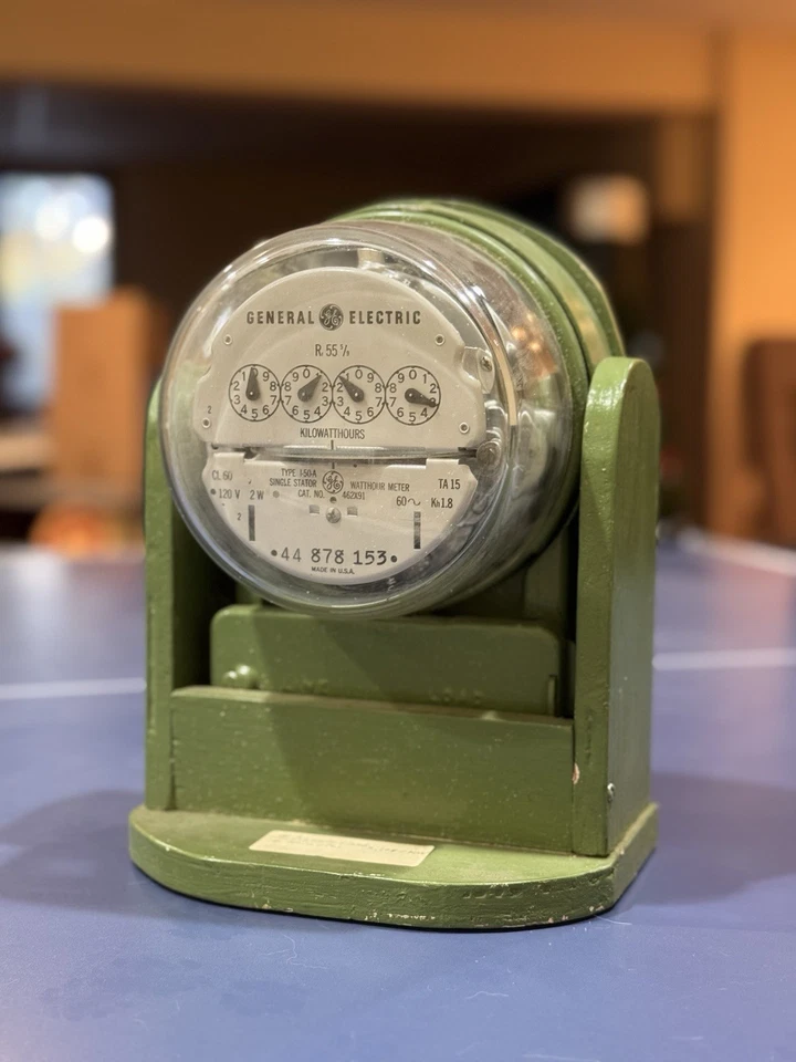 General Electric Vintage Watt Hour Meter on Wooden Stand - Image 1 of 1