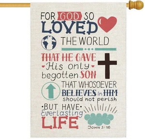 Christian Bible Verse House Flag Vertical Double Sided John 3:16 for God So L... - Picture 1 of 4