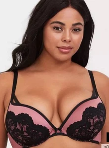 Torrid Curve Rose Rosa Mikrofaser Spitzendetail Push Up Plunge Bügel BH 40DD - Bild 1 von 13