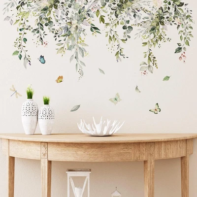Green Leaf Wall Decals Hanging Vine Stickers Flower Butterfly Wall Art Decor - Image 1 of 4