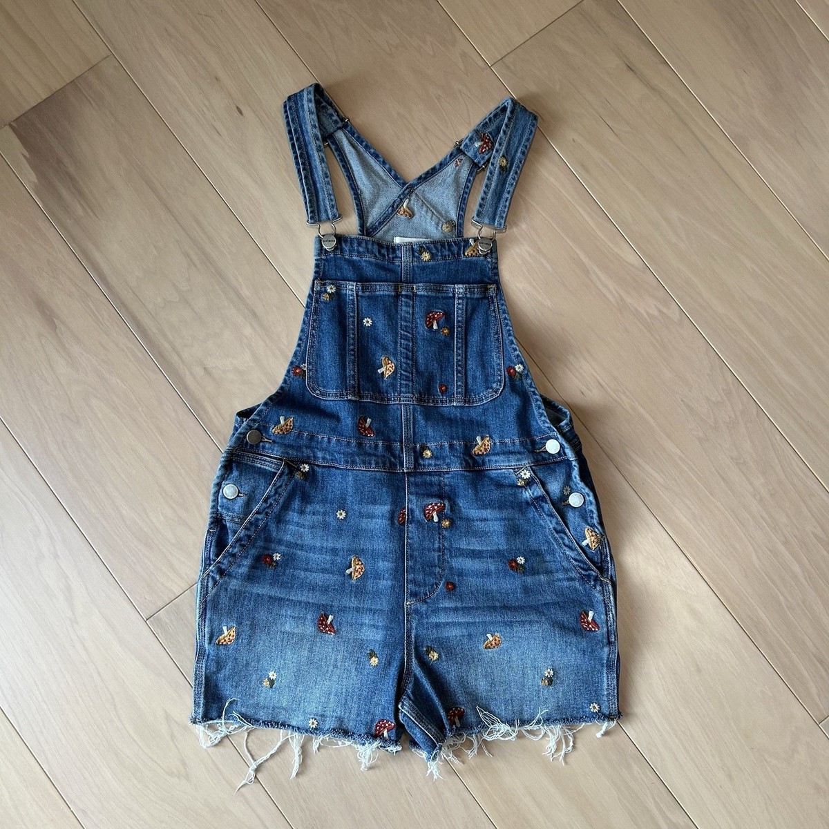 Girls' Floral Print Denim Overall Shorts - Ripped Distressed Shortall Rompers For Summer