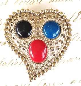 Broche Broche Corazón Grande Colorido Rojo Azul Negro 2" Texturizado Tono Plateado so-4 - Imagen 1 de 4