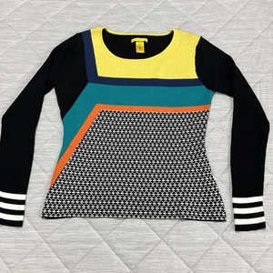 Maglione Catherine Malandrino donna grande geometrico retrò anni 90 manica lunga - Foto 1 di 15