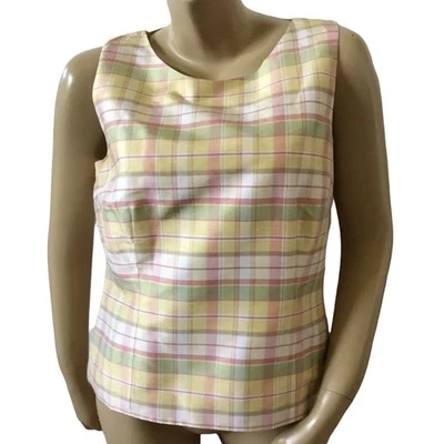 DUE PER DUE Collection Womens Size 12 Sleeveless Plaid 100% Silk Tank Top Shirt - Image 1 of 4