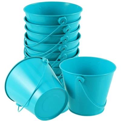 Paquete de 10 cubos pequeños de metal azul de 4,7x4 pulgadas con mango para manualidades jardinería Foto 1 de 4