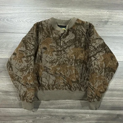 Vintage Cabelas Bomber Jacket Mens 2XL Camo Wool Henley Lined Hunting Pullover - Image 1 of 4