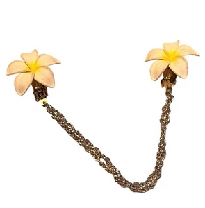 1950s Mid Century Vintage Silver & Yellow Floral Sweater Clip, Sweater Guard - Picture 1 of 4