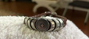 Native American Bracelet Brown Leather Charm Silver Tone - Picture 1 of 4