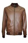 Zayn Men's Genuine Lambskin Real Leather Jacket Bomber Basic Brown Ribbed Coat
