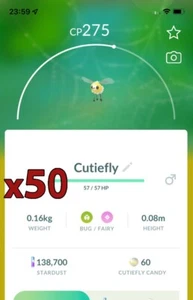 50x Cutiefly Pokemon Konvolut!! Gute Chance auf Glück und gute IVs!! Go - Bild 1 von 1
