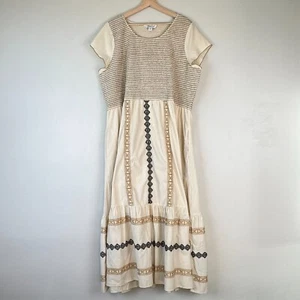 Coldwater Creek Dress Women 2X Tiered Smocked Embroidered Beach Boho Peasant - Picture 1 of 15