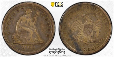 1868 S PCGS VF25 Seated Liberty Quarter - Image 1 of 3