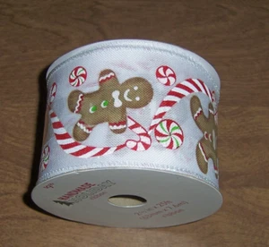 Handmade Holiday GINGERBREAD MAN Wired Edge Ribbon 2 1/2 in x 25 ft NEW - Picture 1 of 2
