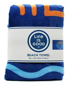 New Life Is Good Sun & Waves Blue/Aqua/Yellow/Orange Beach Towel 34" x 64" - Picture 1 of 3