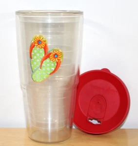Bicchiere Infradito Tervis Bicchiere in Plastica con Coperchio 24 Oz Estate Spiaggia - Foto 1 di 11