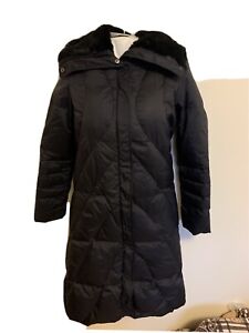 Hilary Radley Duvet Black Down Puffer Coat With Fur Collar Size 4