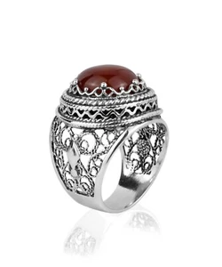 Sterling Silver Filigree Art Citrine Gemstone Women Bold Cocktail Ring - Picture 1 of 42