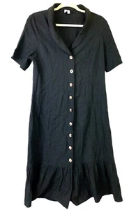 ASOS Women's Black front buttons Linen Blend V-neck lagenlook Dress Size 10 - Picture 1 of 9