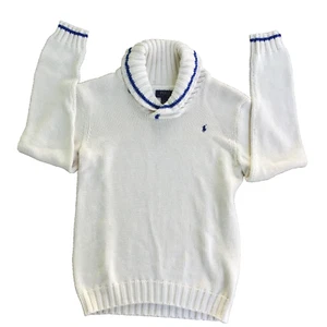 Polo Ralph Lauren Shawl Striped Off White Pony Youth XL (18-20) Knit Sweater - Picture 1 of 10