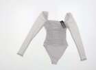 New Look Womens Grey Polka Dot Polyester Bodysuit One-Piece Size 8 Snap