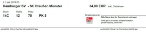 Hamburger SV gegen Preußen Münster 31.08.2024 34€-Ticket Sitzplatz Gästetribüne - Bild 1 von 1
