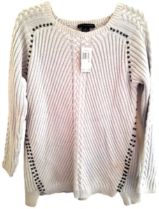 NWT XL Grace Elements Womens Cream 100% Cotton Sweater w Studs Studded Tag $70 - Picture 1 of 8