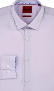Herren HUGO BOSS KOEY Slim Fit Bügelleicht Pastell/Lila Anzughemd Größe 16 - Bild 1 von 6