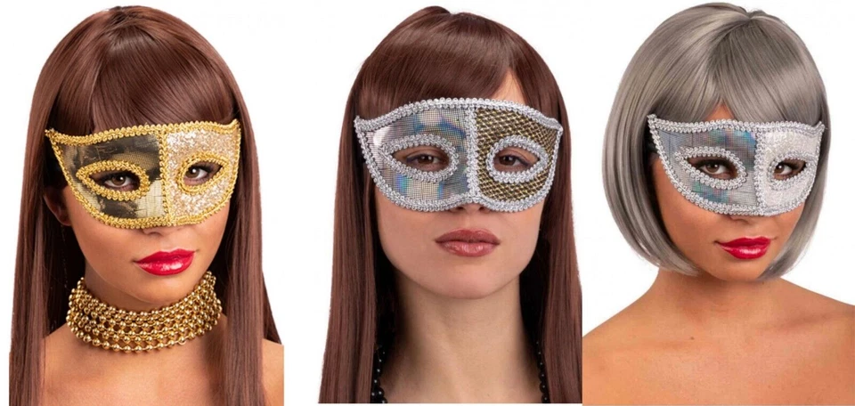 Damen Masquerade Maske Halloween Ball Holographisch 90s Rabe Halbschuhe Kostüm - Bild 1 von 1