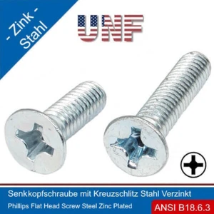 Senkkopfschraube 10-32 UNF mit Kreuzschlitz Phillips Stahl Verzinkt | - Picture 1 of 14
