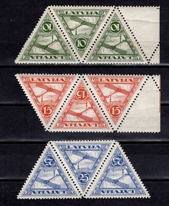 Latvia, Latvija, Sc C3-C5; Mi 129-131 MNH/** streep of three, AirPost/Flugpost - Picture 1 of 2
