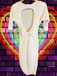Women's Vintage 80s 90’s White Sheer Bow Pencil Dress 9/10 - Picture 1 of 5