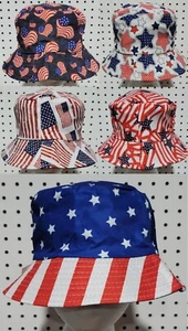 American Patriotic Bucket Hat One Size 4th July Red White Blue New - Picture 1 of 6