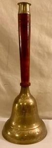 Large Antique Hand Bell Etched Brass Wood Handle 14" - Picture 1 of 7