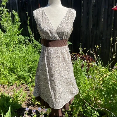 Delia’s Dress Juniors Size 7/8 Tie Back Brown Cream V Neck Cotton Tribal Print - Image 1 of 4